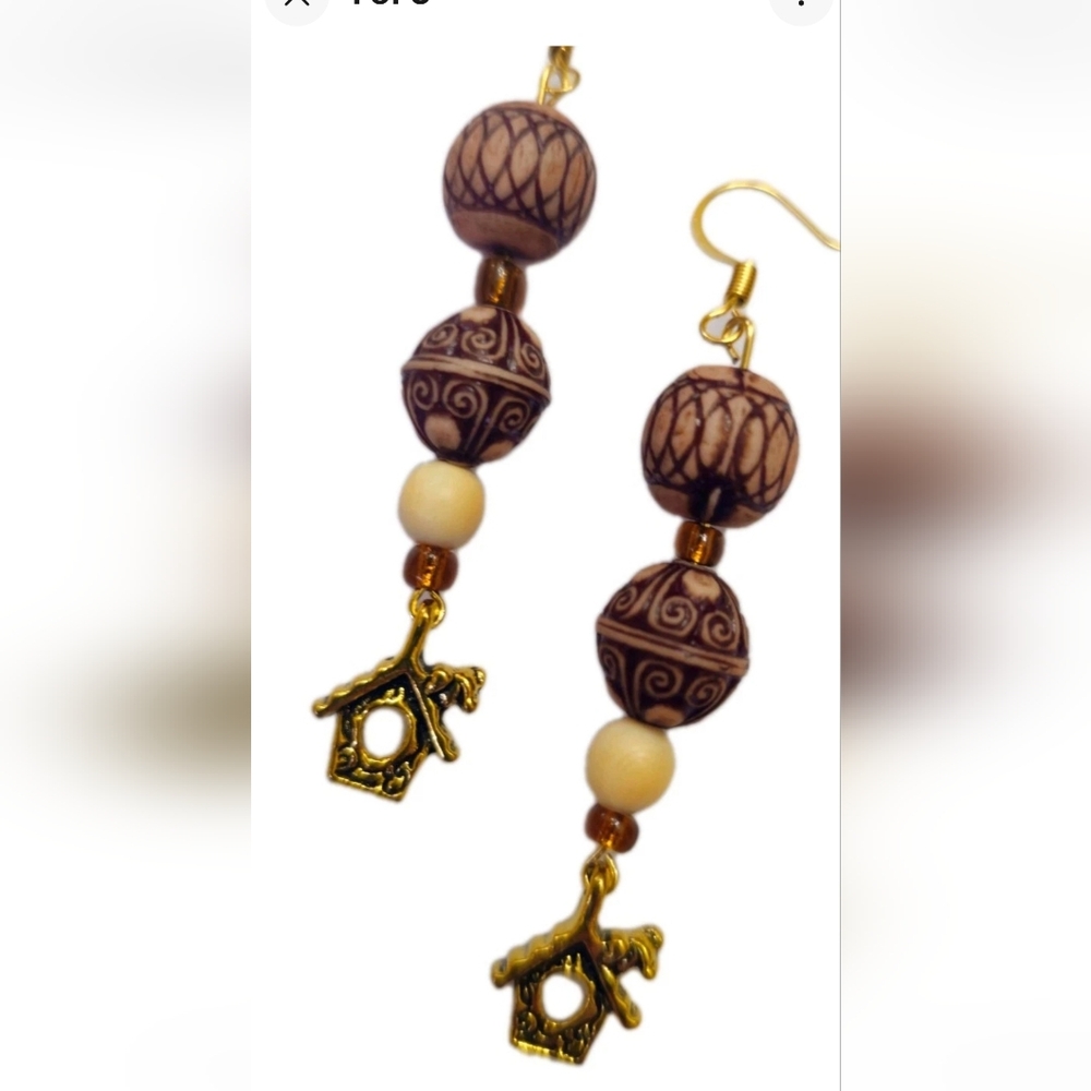 New OOAK Handmade Birdhouse Bead Dangle Earrings Perfect for Spring & Summer